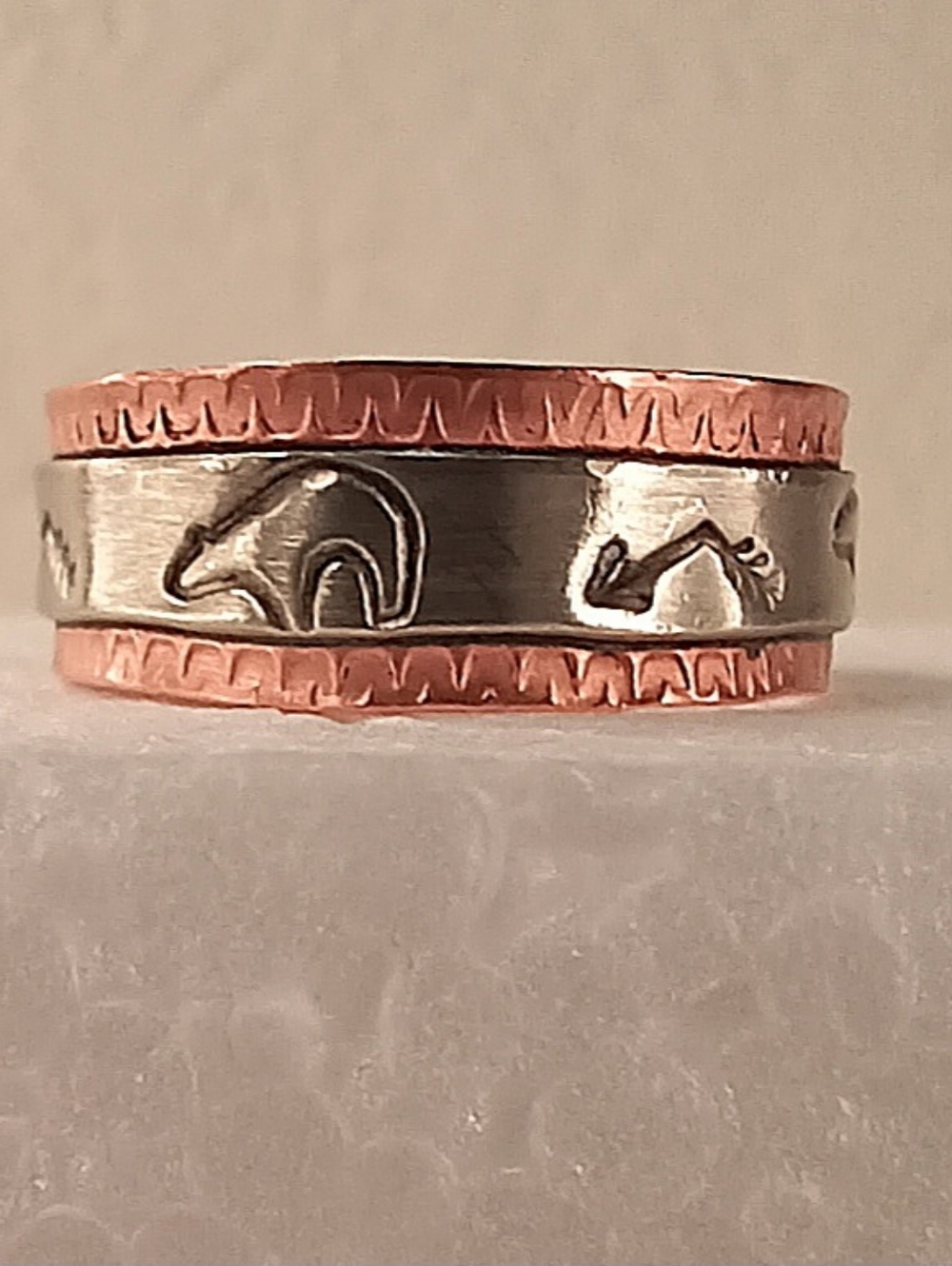 Navajo Signed Native American Ring TA Begay Copper Nickle Handmade Bear Arrows - Picture 5 of 17